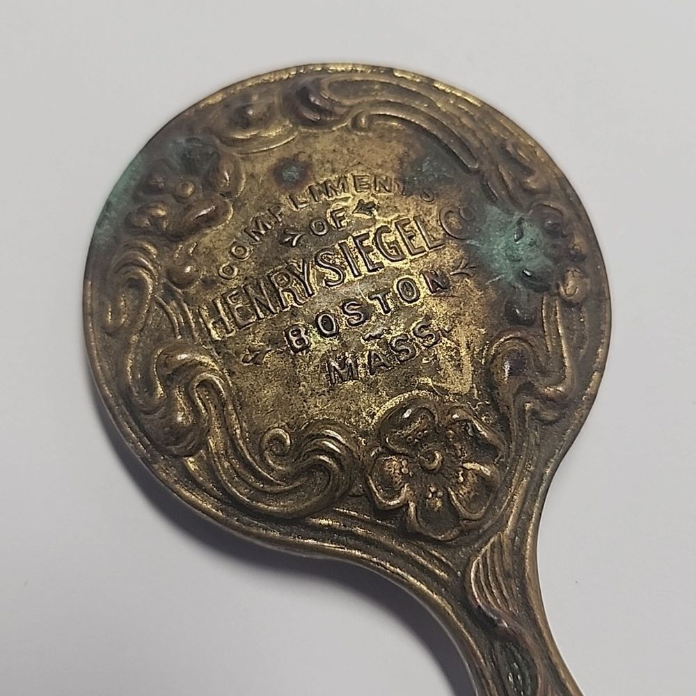 Vintage Ornate Metal Hand Mirror in Aged Brass Tone/ miniature!! - Picture 2 of 11